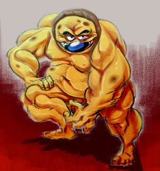 1boy belly big_belly facial_hair feet flexing food_humanoid grin humanoid loodles looking_at_viewer male male_only mature mature_male moobs moustache musclegut muscles muscular_arms naughty_face nipples penis pizza_tower pizzabro thick_legs thick_thighs yellow_body