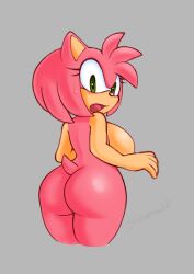 1girls amy_rose ass blush breasts female furry holding_breast large_breasts looking_back nude nude_female saiyaman22 sonic_(series)