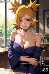 1girls ae8ty6 ai_generated bare_chest bare_shoulders big_breasts blush blushing_at_viewer boruto:_naruto_next_generations busty cleavage female female_only huge_breasts kimono kimono_down light-skinned_female light_skin long_hair mature mature_female milf nai_diffusion naruto naruto_(series) no_bra no_underwear oppai presenting presenting_breasts shiny shiny_hair shiny_skin smile smiling smiling_at_viewer solo stable_diffusion teasing teasing_viewer temari upper_body voluptuous yellow_hair yukata