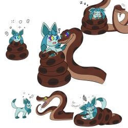 asphyxiation choking coiling coils comic constriction eeveelution furry glaceon hypnosis iamaneagle_(artist) imminent_vore kaa outletdraws python sleeping snake strangling the_jungle_book