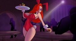 1girls bimbo bunnysuit eduardo_squidwardo hair_over_one_eye jessica_rabbit lipstick nipple_bulge one_eye_obstructed red_hair thesquiddycipher who_framed_roger_rabbit