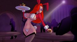 1girls bikini bimbo bunny_ears eduardo_squidwardo hair_over_one_eye jessica_rabbit lipstick nipple_bulge one_eye_obstructed red_hair thesquiddycipher who_framed_roger_rabbit