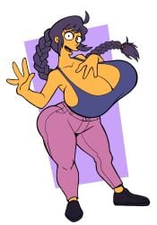 4_fingers armpits big_breasts braided_hair braided_ponytail breasts busty cleavage curvaceous curvy curvy_female curvy_figure enormous_breasts galactabee gigantic_breasts hand_on_breast huge_breasts large_breasts marina_(harorlood) massive_breasts original_character ponytail tank_top the_galactabee the_simpsons voluptuous voluptuous_female yellow_skin