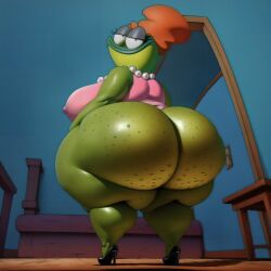 1girls ai_generated anthro bbw beverly_bighead big_belly big_breasts big_nipples blue_lips blue_tongue bottomless breasts cellulite fat frog glasses high_heels large_breasts looking_at_viewer matronai_(artist) mature mature_female mature_woman milf mostly_nude nickelodeon nipples obese orange_hair overweight overweight_female pearl_necklace pinup rocko's_modern_life self_upload ssbbw stable_diffusion thick_thighs wide_hips wrinkles