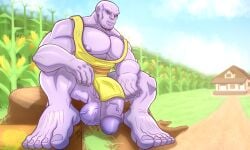 5_toes big_balls big_feet big_muscles big_pecs big_penis farm humanoid_feet male_only marvel nails nipples skimpy thanos timreet veiny_penis