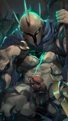 1boy 2023 abs agnimon11803164 balls bara biceps big_balls big_penis cape erection gay helmet hi_res highres league_of_legends male male_focus male_only masturbation muscles muscular muscular_arms muscular_legs muscular_male muscular_thighs pantheon pecs penis riot_games scar solo solo_male spread_legs vein veiny_penis