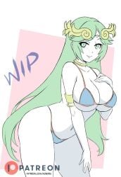 1girls big_breasts breasts cleavage female female_only green_eyes green_hair kid_icarus kid_icarus_uprising looking_at_viewer nintendo noboru palutena smile solo tagme wip work_in_progress