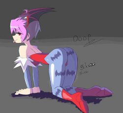 1girls ass blue_pantyhose clothing darkstalkers doopv12 leotard lilith_aensland on_all_fours pantyhose small_breasts succubus