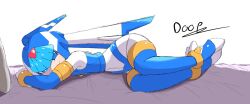 1girls android bodysuit doopv12 fairy_leviathan helmet lying_on_bed mega_man mega_man_zero robot robot_girl wide_hips