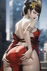 1girls ai_generated ass ass_grab megami_tensei nuwa_(megami_tensei) red_dress shin_megami_tensei