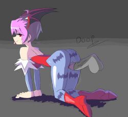 1girls ass blue_pantyhose clothing darkstalkers doopv12 leotard lilith_aensland on_all_fours pantyhose small_breasts succubus