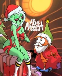 2020 alien alien_humanoid bedroom_eyes biped black_eyes breasts centinel303 christmas christmas_clothing christmas_headwear christmas_tree cleavage clothed clothing cosplay disney disney_channel disney_xd duo english_text female footwear front_view fur gift green_body green_skin hair half-closed_eyes hat headgear headwear holidays humanoid humanoid_hands humanoid_pointy_ears light_hair looking_at_another lord_dominator makeup male mascara midriff narrowed_eyes navel nervous_sweat noseless open_mouth open_smile orange_body orange_fur pale_hair plant red_clothing red_sclera ribbons running_makeup running_mascara santa_hat seductive shoes sitting smile sneakers socks spots spotted_body spotted_skin star_nomad text tree wander_(wander_over_yonder) wander_over_yonder white_hair wide_eyed