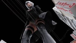 1girls 3d blindfold breasts clothing female female_only giantess light-skinned_female light_skin low-angle_view macro nier nier:_automata ravenkinggts short_hair skirt solo thighhighs upskirt white_hair yorha_2b