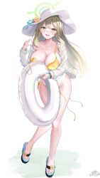 abydos_high_school_student blue_archive buoy embarrassed foreclosure_task_force_(blue_archive) full_body huge_breasts nipple_bulge nonomi_(blue_archive) nonomi_(swimsuit)_(blue_archive) official_alternate_costume sandals signature wardrobe_malfunction