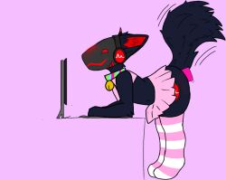 anthro azrael_the_protogen bending bending_over blush clothing digital_media_(artwork) furry furry_only laughingstock machine male penetration protogen sex simple_background solo solo_focus tail