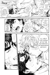 2boys anal bath bath_scramble_(comic) bathroom battle_tendency caesar_zeppeli dialogue english_text gay jojo's_bizarre_adventure joseph_joestar male male_only male_penetrating_male muscular_male nude_male open_mouth orange_star text yaoi