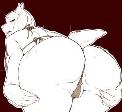 anthro anus anus2016 anus_peek ass big_butt bikini blush boss_monster bovid caprine clothed clothing female fur hand_on_butt horn kemono long_ears looking_back mammal mature_female open_mouth presenting presenting_hindquarters sindoll solo swimwear toriel undertale undertale_(series)