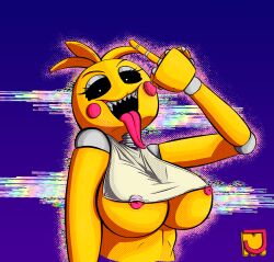 bib big_breasts breasts comic_style exposed_breasts exposed_nipples five_nights_at_freddy's five_nights_at_freddy's_2 fnaf killi_draws middle_finger nipple_piercing robot robot_girl scary_eyes solo tongue tongue_out toy_chica_(fnaf) toy_chica_(love_taste)