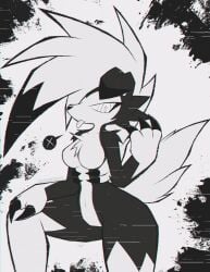 clawed_fingers claws cute daxterado featureless_breasts featureless_crotch hands_on_thigh lycanroc pokemon pokemon_(species) pokemon_sm