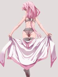 1girls artist_request ass back back_view black_thighhighs cape cape_removed female female_focus female_only high_boots long_boots long_hair long_socks looking_back magia_record:_mahou_shoujo_madoka_magica_gaiden magical_girl mahou_shoujo_madoka_magica pink_eyes pink_hair puella_magi_madoka_magica simple_background slender slender_body slender_waist slim_waist slutty_outfit small_breasts solo solo_female solo_focus tamaki_iroha thighhighs