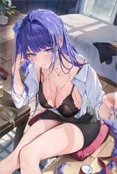 bikini bra genshin_impact houkisei purple_hair raiden_shogun sitting