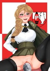 aikiyun avian bird bird_insertion blonde_hair braided_hair breasts creature_inside edit edited feral girls_und_panzer green_eyes jajka_(girls_und_panzer) living_sex_toy looking_down no_panties open_mouth poland polish pussy pussy_insertion pussy_lips seagull skirt spread_legs tagme thigh_highs third-party_edit unbirthing vaginal_insertion vore watermark zoophilia