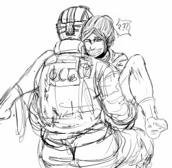 1boy1girl butt_crack clothed clothed_sex fuze_(rainbow_six) hair_in_bun hair_tied helmet hostage hostage_(rainbow_six) lifting_person male/female military_uniform monochrome on_lap one_eye_closed partially_clothed questionable_consent rainbow_six_siege sketch socks spread_legs straight surprise_sex surprised taped_mouth thong_down ubisoft uncolored wrongnhoka