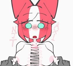 1boy 1girls breasts censored countryhumans countryhumans_girl cyan_eyes dick gray_body large_breasts njt_axi_(artist) peru_(countryhumans)