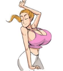 big_breasts boob_window breasts clothed dancing eyes_closed female female_only first-second ginger ginger_hair huge_breasts large_breasts no_bra ponytail revealing_clothes rick_and_morty sideboob summer_smith tank_top