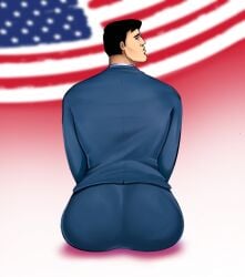 american_dad american_flag arched_back ass back_view big_ass big_butt big_chin blue_suit bubble_butt fat_ass gay male male_only rivezion stan_smith suit