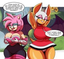 amy_rose amy_rose_(cosplay) amy_the_bat anthro big_boobs big_breasts breasts costume_swap cxrryart huge_breasts large_breasts rouge_rose rouge_the_bat rouge_the_bat_(cosplay) sega sonic_(series) sonic_the_hedgehog_(series) thick_ass thick_legs thick_thighs