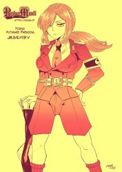 1futa big_breasts clothed clothing english_text flaccid fully_clothed futa_only futanari huge_breasts human long_hair military_uniform monochrome not_porn nousk parasoul self_upload skullgirls solo standing text tomboy