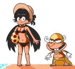 2023 beach beach_ball bikini black_bikini duo fan_character female flip_flops full_body male midriff peppina_and_the_magical_tower_of_pizza peppina_ramen_(ketartdragon) pixel_art pizza_tower straw_hat summer swimming_cap swimsuit the_noise 구악이