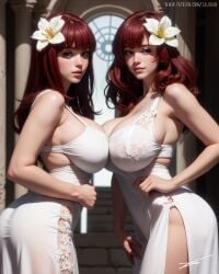 ai_generated big_breasts breasts devola nier nier_(series) nier_replicant popola red_hair symmetrical_docking twins zaloran