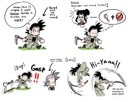 bored chichi couple dragon_ball food highres husband_and_wife neuron_activation_(meme) pickaxe remembering sex son_goku surprised tagme thinking thinking_of_someone_else toon_(style) working