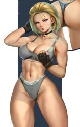 1girls ass blonde_hair blue_eyes calvin_klein cammy_white capcom choker cleavage felox08 female female_only fingerless_gloves fit fit_female looking_at_viewer medium_hair solo sportswear street_fighter street_fighter_6 thick_thighs