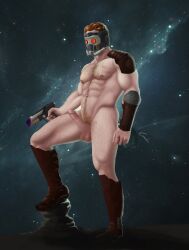 1boy abs bara beard biceps big_balls big_penis boots chris_pratt completely_nude erection facial_hair gabo_artist gay guardians_of_the_galaxy hairy hairy_arms hairy_chest hard_on hi_res highres male male_focus male_only male_pubic_hair marvel marvel_cinematic_universe mask muscles muscular muscular_arms muscular_legs muscular_male muscular_thighs nipples nude penis penis_outline peter_quill solo solo_male starlord vein veiny_penis weapon