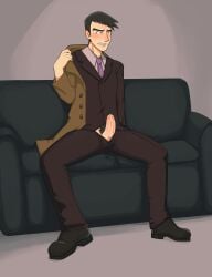 brown_hair couch looker_(pokemon) older_male pokemon suit suit_and_tie