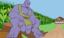 5_tes absurd_res alien balls big_balls big_feet big_pecs big_penis farm feet flat_colors genitals hi_res humanoid male male_only marvel muscular muscular_male nipples pecs penis solo thanos timreet