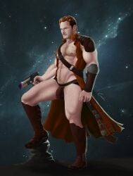 1boy abs bara beard biceps big_bulge boots bulge bulge_through_clothing chris_pratt clothing facial_hair gabo_artist gay guardians_of_the_galaxy hairy hairy_arms hairy_chest hi_res highres jockstrap male male_focus male_only male_pubic_hair marvel marvel_cinematic_universe muscles muscular muscular_arms muscular_legs muscular_male muscular_thighs nipples penis penis_outline peter_quill solo solo_male starlord underwear weapon