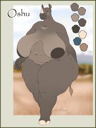 2020 3:4 absurd_res anthro areola belly belly_rolls big_areola big_breasts big_nipples border breasts deep_navel digital_media_(artwork) dizzyknight female fupa hi_res huge_breasts huge_hips inverted_nipples lips mammal mature_anthro mature_female nails navel nipples oshu_(dizzyknight) overweight overweight_anthro overweight_female rhinoceros sagging_breasts solo thick_thighs wide_hips yellow_border