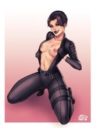 2dnsfw 2dswirl batman:_the_telltale_series batman_(series) black_hair breasts catwoman catwoman_(telltale) clothed cum cum_on_breasts cum_on_face dc dc_comics female female_only licking_lips light-skinned_female light_skin open_topwear selina_kyle telltale_games