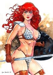 1girls chainmail_bikini curvaceous curvy_body curvy_female dynamite_comics ed_benes_studio huge_breasts long_hair looking_at_viewer marc_holanda red_sonja solo_female