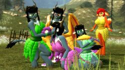 1male 3d_(artwork) 5girls activision angry anthro anthro_on_feral bestiality blush breasts brown_eyes dragon elora faun_(spyro) female female_focus feral garry's_mod grass gray_fur green_eyes head_on_breasts hills horn jealous kissing kissing_cheek large_breasts leaf_clothing male monster relatives sisters smile smirk spyro spyro_reignited_trilogy spyro_the_dragon touching_tail tyrakathedragonfan