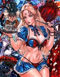 acid alice_(wonderland) alice_in_wonderland alice_liddell curvaceous curvy_body curvy_female drugs ed_benes_studio fairy_tales hi_res literature long_hair looking_at_viewer lsd psychedelic public_domain solo_female solo_focus tripping trippy_background voluptuous