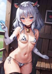 1girls ai_generated bikini blue_eye bra classroom_of_the_elite cow_bikini cow_ears cow_girl cow_print cute cute_expression cute_eyes cute_face eyes_open eyes_opened hair hands inside panties sakayanagi_arisu short_hair silver_hair slut small_breasts small_female small_waist smile smiley_face smiling smiling_at_viewer stomach swimsuit white_hair youkoso_jitsuryoku_shijou_shugi_no_kyoushitsu_e