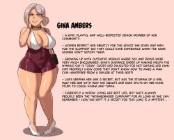 1girls breasts character_bio cleavage female gilf gina_ambers_(wingedwasabi) grey_hair hi_res hips huge_breasts light-skinned_female light_skin mature_female original original_character thick_thighs thighs wide_hips wingedwasabi