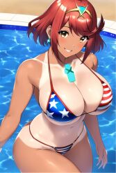 ai_generated american_flag american_flag_bikini core_crystal hair_ornament happy nai_diffusion one-piece_tan pool poolside pyra robofun stable_diffusion tan_body tan_skin tanline tiara water xenoblade_(series) xenoblade_chronicles_2