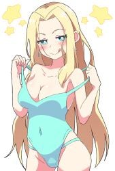 1girls blonde_hair breasts buzzlyears cleavage long_hair mega_man mega_man_battle_network one-piece_swimsuit princess_pride swimsuit