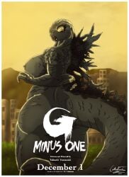 anthro ass big_breasts big_butt breasts city female feral godzilla godzilla_(series) godzilla_minus_one hi_res kaiju monster overlord_gabriel_(artist) poster reptile scalie solo toho